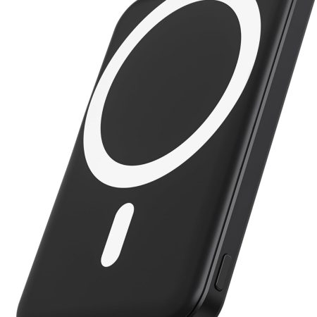 podoru for Magsafe Battery Pack, 5000mAh Magnetic Power Bank with Type-C Cable 20W PD Fast Charging Lighting Input Wireless Portable Charger for iPhone 16/15/14/13/12/ All Series-Black